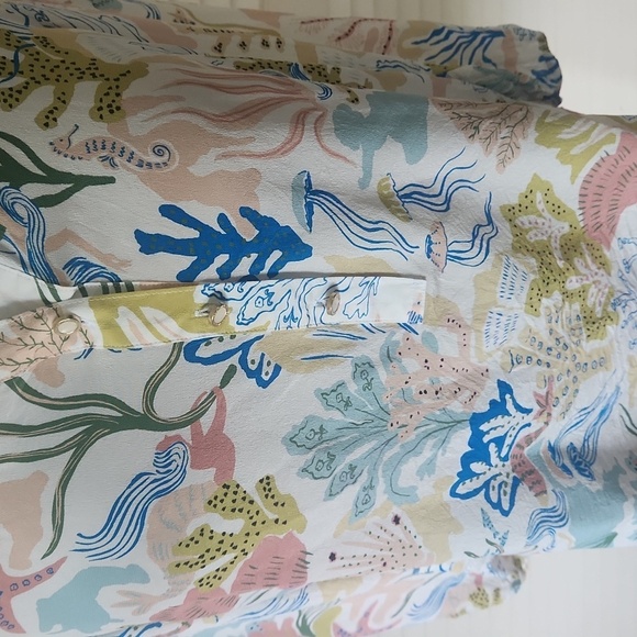 Spartina 449 Cora Seafoam Mermaids Split V-neck 100% Silk Blouse Size S - Picture 11 of 11